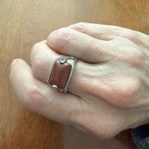 Brown Stone Silver Tone Ring Size 8